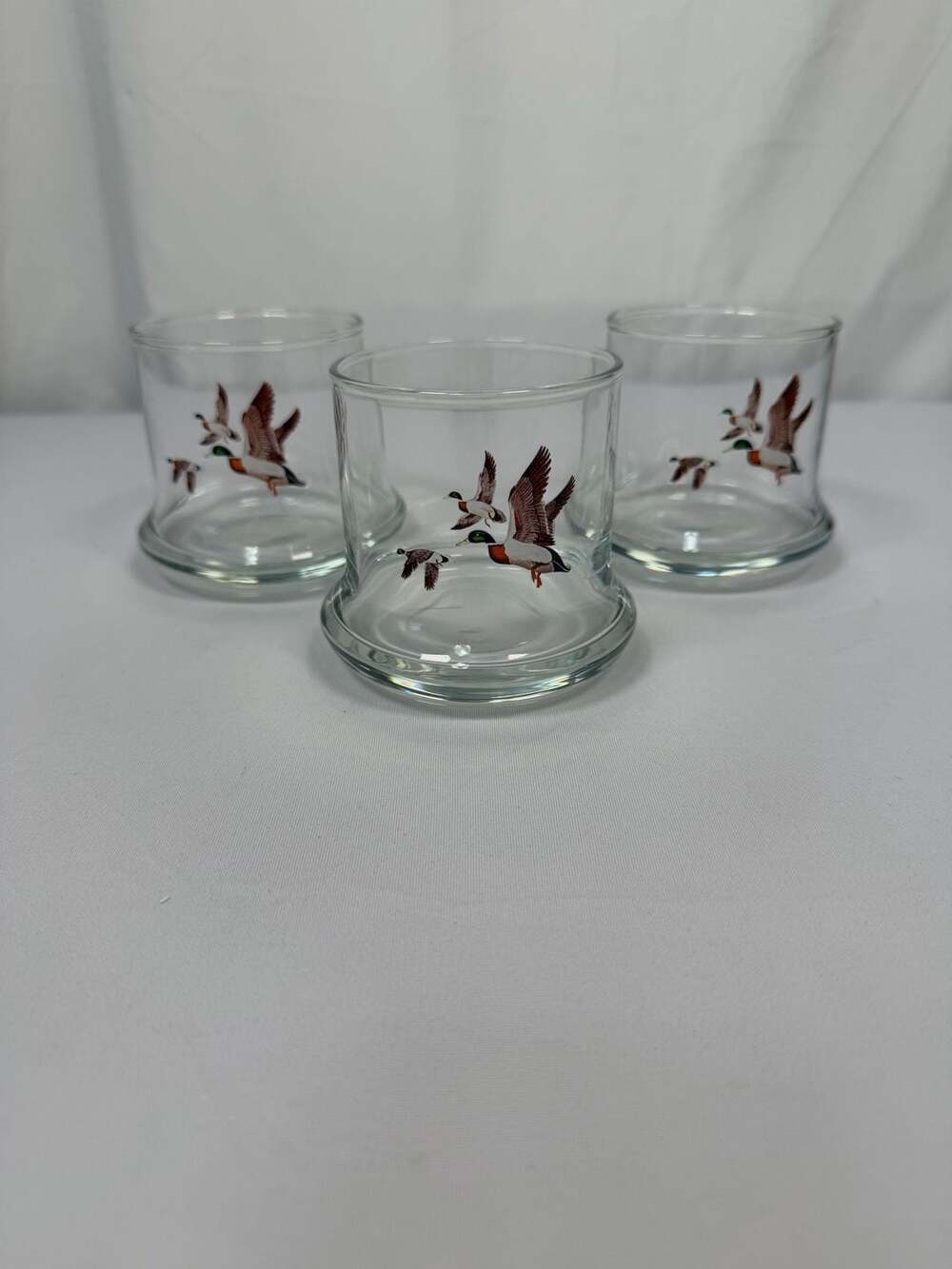 Vintage Avon Chesapeake Flying Mallard Ducks Lowball Whiskey Glasses Set of 3